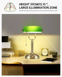 Green Glass Bankers Desk Lamp for Study, Office, LED Bulb Included