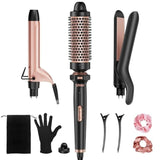 3 in 1 Curling Iron Set with Thermal Brush Flat Iron Hair Straightener Dual