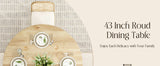 43" Round Dining Table for 4 People, Small Wood Kitchen Table with Sturdy Metal Base