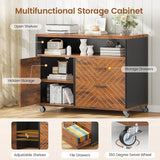 L Shaped Executive Desk Rolling Cabinet Drawers Outlet CPU Stand Pegboard Shelves Rustic Office