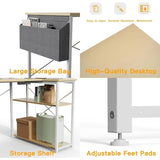40 Inch L Shaped Small Computer Desk with Builtin Power Outlets and Reversible Shelves
