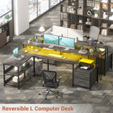 L Shaped Desk with Power Outlet Reversible L Shaped Computer Desk with File Drawer