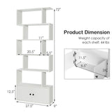 6-Tier S-Shaped Bookshelf Bookcase Storage Rack White