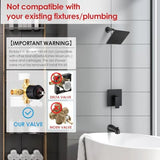 Tub and shower faucet set for bathroom use, matte black metal finish, single-handle trim kit
