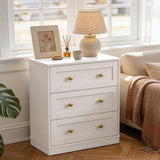 White Nightstand w/ 3 Drawers Storage, Large Wood Night Stand for Hallway