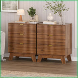 Nightstand Set of 2, W/ 3 Drawer for Bedroom, Fluted Wood Dresser,24"Wide