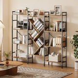 Triple 4 Tier Tree-Shaped Book Shelf 14 Open Display Shelves Wooden Metal Frame Freestanding Storage