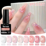 8pcs Nude Jelly Gel Nail Polish Set With Box Translucent Color Semi Permanent Soak Off UV LED Gel