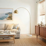 Chic Arc Floor Lamp with Marble Base & LED Bulb for Living Room, Bedroom