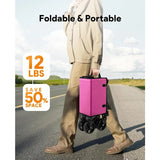 Pink 3 in 1 Collapsible Wagon Converts to Bench 220lbs Foldable Shopping Cart