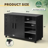 Black Office Storage Cabinet with Doors and Shelves, Lateral Printer Stand
