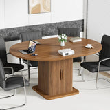 Extendable Black Round Conference Table 43-59in Storage Fluted Wood Slide Doors Office