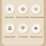 Portable mini washing machine for baby and pet clothes, 9L capacity, foldable round body