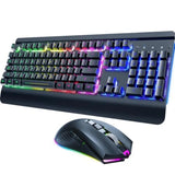 Wireless Gaming Keyboard and Mouse Combo, Metal Panel, 7 Color Backlits