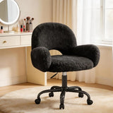 Vanity Chair Round Hollow Back Height Adjustable Faux Fur Wheels Arms Makeup Bedroom