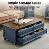 48 Rustic Coffee Table with Storage & Column Handle, Living Room/Office Blue