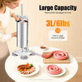 Hand-crank Sausage Stuffer Filling Machine| 6 Lbs Stainless Steel Sausage Maker