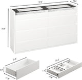 8 Drawer Dresser with LED Light, Modern Chest of Drawers with Hidden Handles and Glass Top for Bedroom