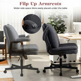 TCGBKAF Black Criss Cross Chair with Wheels&Flip-Up Arms, 25" Seat Cross Legged Office Chair with Flip-Up Back, Ergonomic Computer Desk Chair, Adjustable
