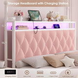 Full Size LED Canopy Bed Frame with Storage & Charging Station