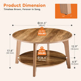 MCQ 32IN Wood Round Coffee Table for Living Room with Storage 2-Tier