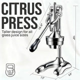 Heavy Duty Manual Citrus Juicer with Stainless Steel Cones, Easy to Clean for Oranges