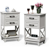 30" Tall Wood Nightstand Table with 2 Ders and Open Shel for Bedroom