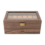 Double-Layer Wood Grain 24-Watch Box Mens Jewelry Holder W/ Drawer