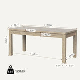 Farmhouse Dining Table, 70" Rectangular Wooden Kitchen Table for 4–6 People