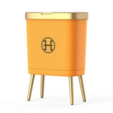 Bathroom Trash Can with Lid, Plastic Garbage Can with Legs, 4 Gallon Gold Trash Bin with Push Button,