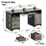 59” Industrial Wood Executive Desk with 2 Drawers And Storage Cabinet