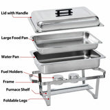 2 Pack 8 QT Folding Stainless Steel Chafing Buffet Chafing Dish Sets with Warmer