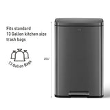 13.2 Gal Kitchen Step Trash Can with Soft Close Lid, Stainless Steel Recycling Bin