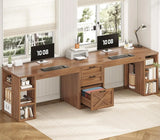 Farmhouse Style 96.5 Inch Double Computer Desk 2 Person with Drawers Storage Shelves