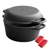 PreSeasoned Cast Iron Dutch Oven Pot with Skillet Lid Cooking Pan, Cast Iron Skillet