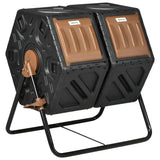 Rotating Composter, Dual Chamber Compost Bin with 24 Vents and Steel Legs
