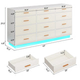 12 Drawer Dresser for Bedroom, 63'with Power Outlets & LED Lights