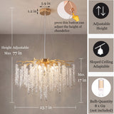 Modern Gold Tree Branch Chandelier, 60cm Adjustable K9 Crystal Raindrop