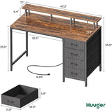 47 Inch Computer Desk with Builtin Power Outlets and Ambient LED Lights for Gaming and Office Use