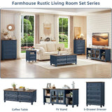 48 Rustic Coffee Table with Storage & Column Handle, Living Room/Office Blue