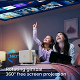 Home Android 14 WiFi6 BT5.4 Portable Movie Projector with 360° Correction