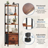 JHK Wood 5 Tier Bookshelf with 1 Fabric Drawer Multi-Functional Display Standing Shelf for Books
