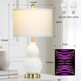 22" Modern Double Gourd Ceramic Table Lamps Set of 2, Bedside Lamps for Living Room