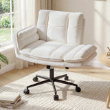 Criss Cross Chair with Wheels, Ergonomic Office Chair with Flip Armrests, Pet-Friendly Vanity Chair