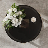 Gold Glass Coffee Table Black Round Modern Living Room Table