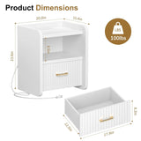 Fluted Wood Nightstand with Charger Station & Drawer For Home Office Sofa Customized