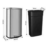 Homfa 30L Stainless Steel Step Trash Can Kitchen Garbage Can W/ Soft Close, Black,White, Silver, Gray, Red