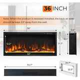 36 Wall-Mounted Linear Electric Fireplace Insert with Remote, Brightness