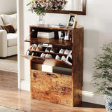 Shoe Cabinet Storage for Entryway Ultra Slim w/ 2 Flip &1Drop-Down Drawers