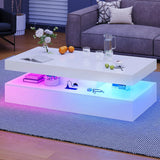 47” High-Glossy LED Coffee Table with 2 Sliding Drawers, Living Room
